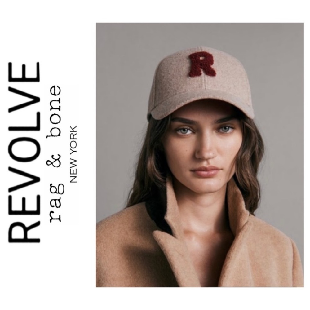 New Rag & Bone Addison Varsity Baseball Cap Hat in Beige